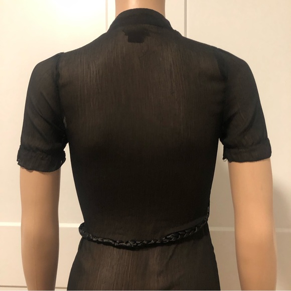 Max Rave Black Sheer Silk Poly Puffy Sleeves Ruffle Top Tunic XS - Picture 2 of 3